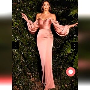 Cinderella Divine Gown off the shoulder Sleeve Prom wedding pink satin